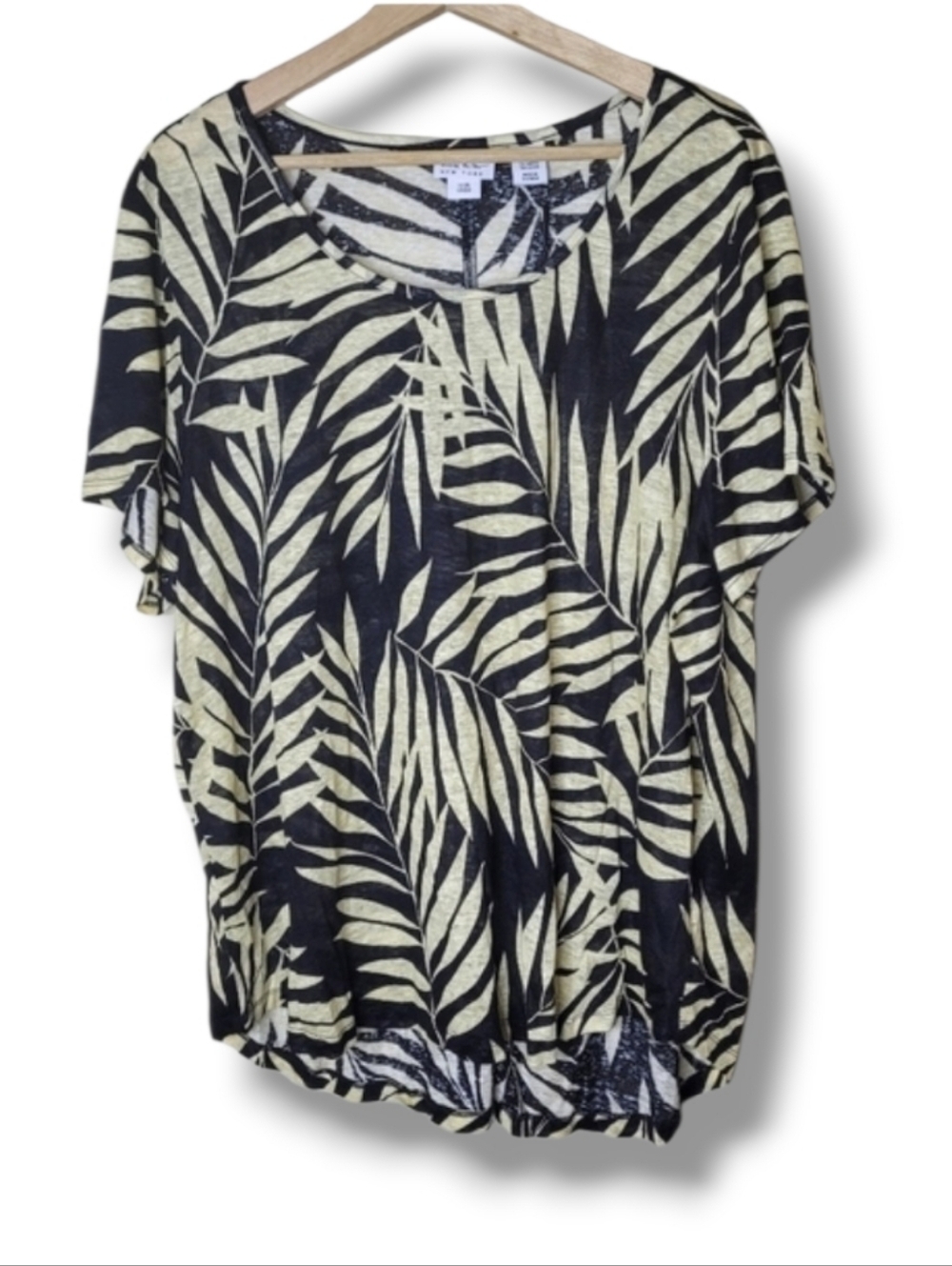 Nicole Miller 100% Linen Tropical Leaf Print Short Sleeve Shirt Size 2X NWT